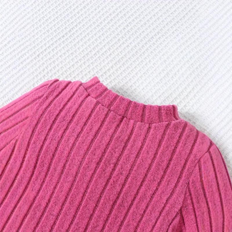 Girls Autumn Short Long-Sleeved Suit Fleece-Lined Warm Bell-Bottom Pants Spring Fall Butterfly Rose Red Home Casual Outing Versatile Two-Piece Set