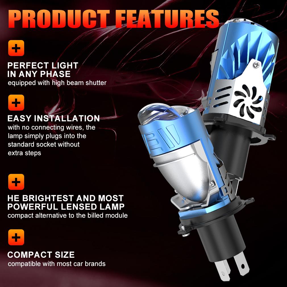 2 st H4 LED Dubbla Projektorstrålkastarlampor Canbus HB2 9003 LED Lins Strålkastare 100W 60000LM 6500K Billampor Hi/Low Beam för Auto Motorcykellampa LHD