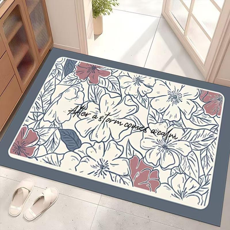 American Style High-End Light Luxury Floral Flannel Floor Mat Home Entrance Door Mat Kitchen Door Mat Anti Slip Foot Mats