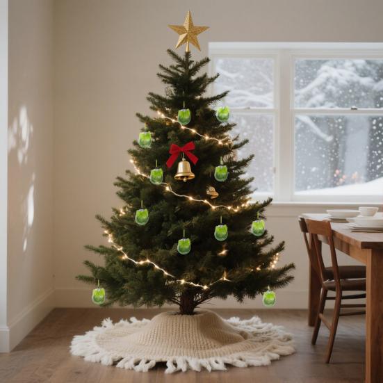 12Pcs/Box Christmas Ball Ornaments with Fuzzy Hair Shatterproof Xmas Tree Decoration Holiday Hanging Pendants