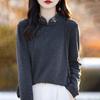 Women's Plus Size Embroidered Stand Collar Long Sleeve Warm Shirt for Autumn/Winter
