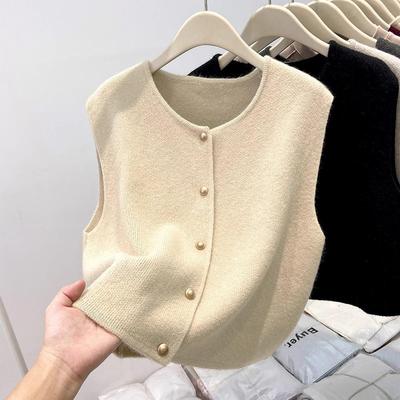 Women's Retro Layered Round Neck Sleeveless Cardigan Sweater