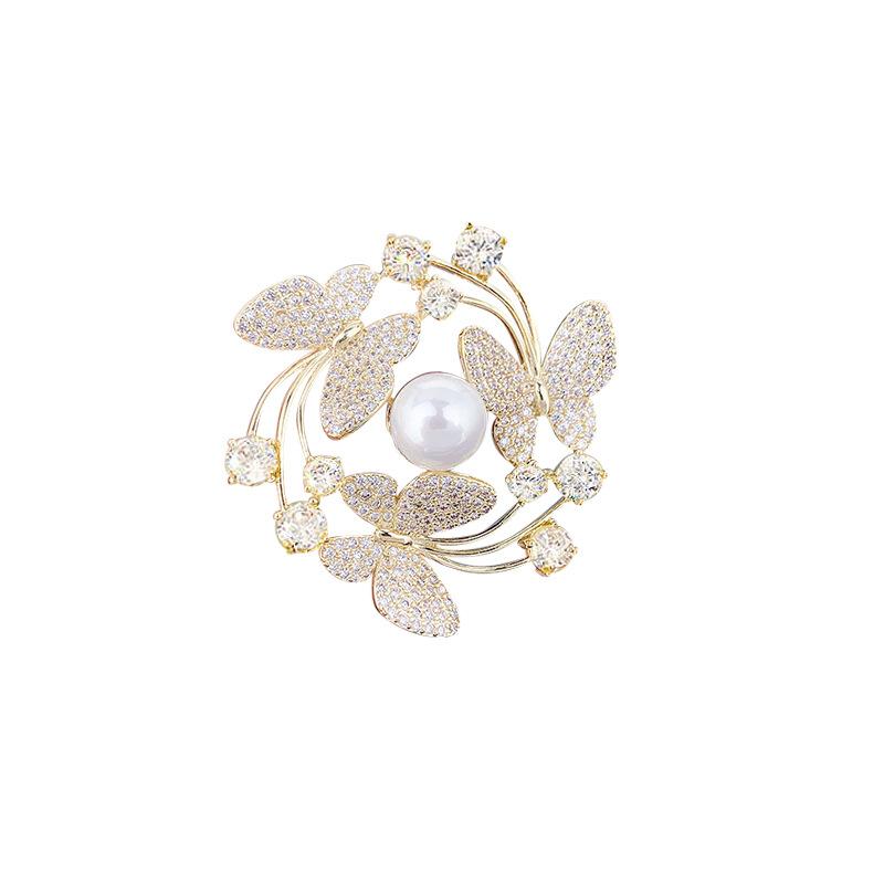 Hollowed-out Bow Brooch Fashionable and Light Luxury Imitation Pearl Pin Collar Pin Anti-glare Buckle Suit Accessory