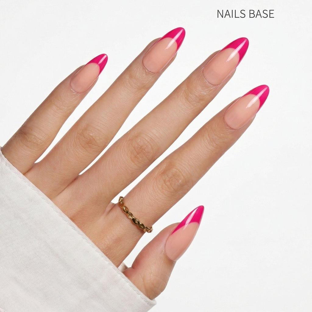 Hochwertige tragbare künstliche Nägel im Mandel-Nude-French-Stil – mittellange und lange Nagelspitzen