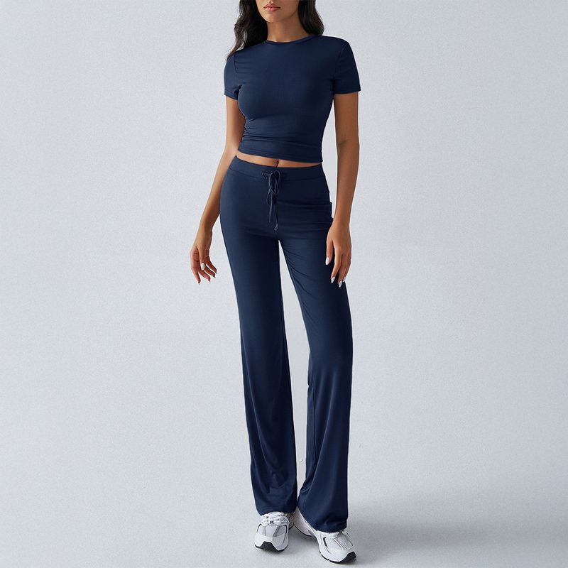 round Neck Neck T-shirt Casual Pants Set Pure Color Crew Neck T-shirt Casual Pants Suit