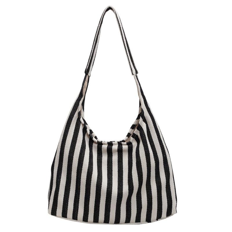 

Retro literary handbag simple fashion striped shoulder bag casual fashion large capacity shopping bag bag tide