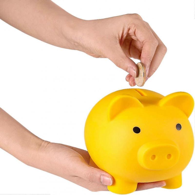 Sparschwein, Unzerbrechliches Plastik-Sparschwein, Münzbank für Mädchen und Jungen, Mittlere Größe Sparschweine, Praktische Geschenke(Gelb)