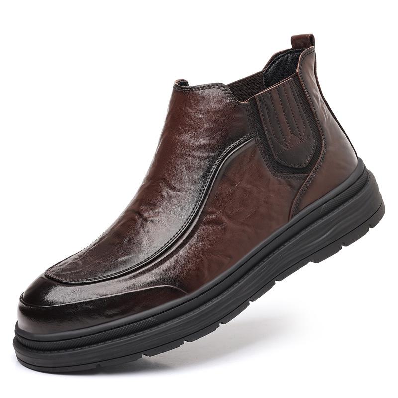 Men's Chelsea Martin Retro Leather Ankle Boots - British Style Mid-Top for Autumn/Winter