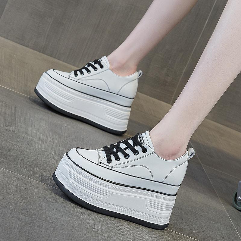 Modne 12CM Czarne Modne Buty Kobiety Wysokie Trampki Kobiety Platforma Botki Do Kostki Koszyk Femme Buty Damskie Buty Podwyższające