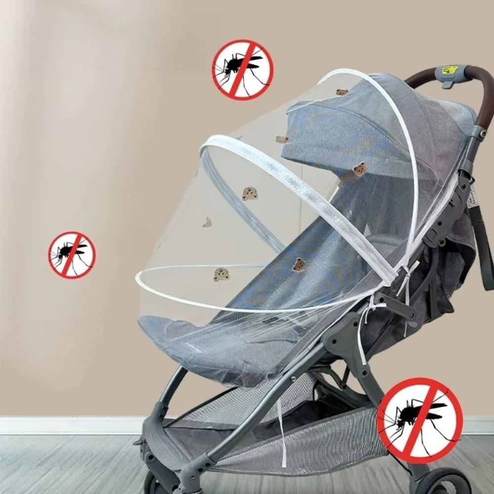 Ventilate Stroller Mosquito Net Mesh Zipper Pushchair Mosquito Net Cartoon Embroidery Folding Baby Mosquito Cover Summer