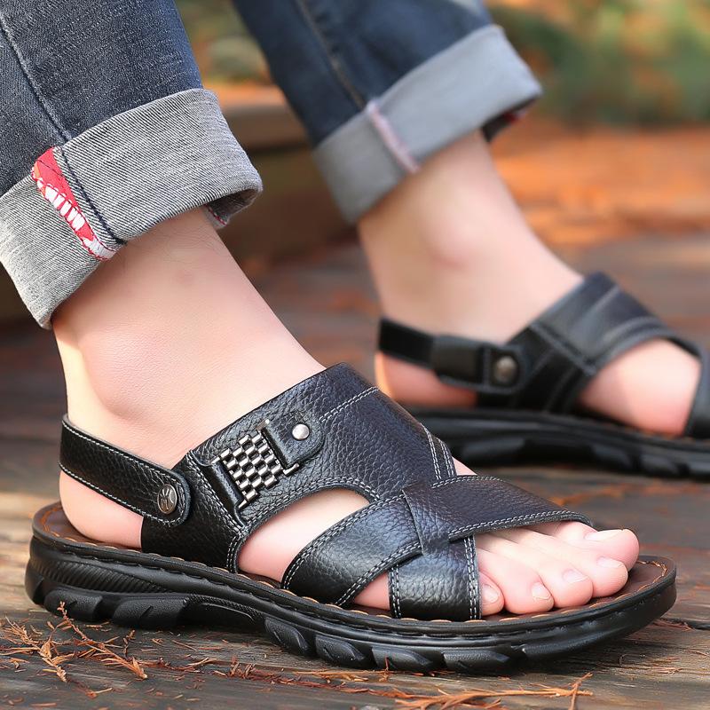 Fashion Classic Men's Sandals Solid Color PU Leather Man Summer Beach Slippers Casual Comfortable Open Toe Sandals Soft Gladiator Sandal