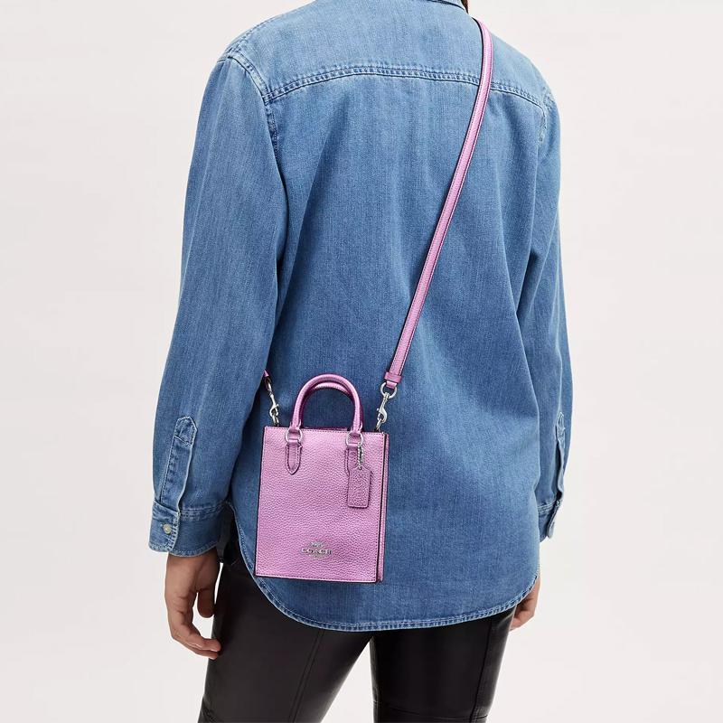 Coach North South 14 Logo Magnetic Snap Tote Bag Women tote Silver Metallic-Lilac CP010-SVMP3