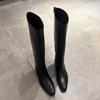 Inner height increase~ autumn and winter new boots pointed suede knight boots straight Martin boots women's boots