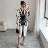 Women Elegant Floral Print Kimono Robe Midi Dress with Waist Tie