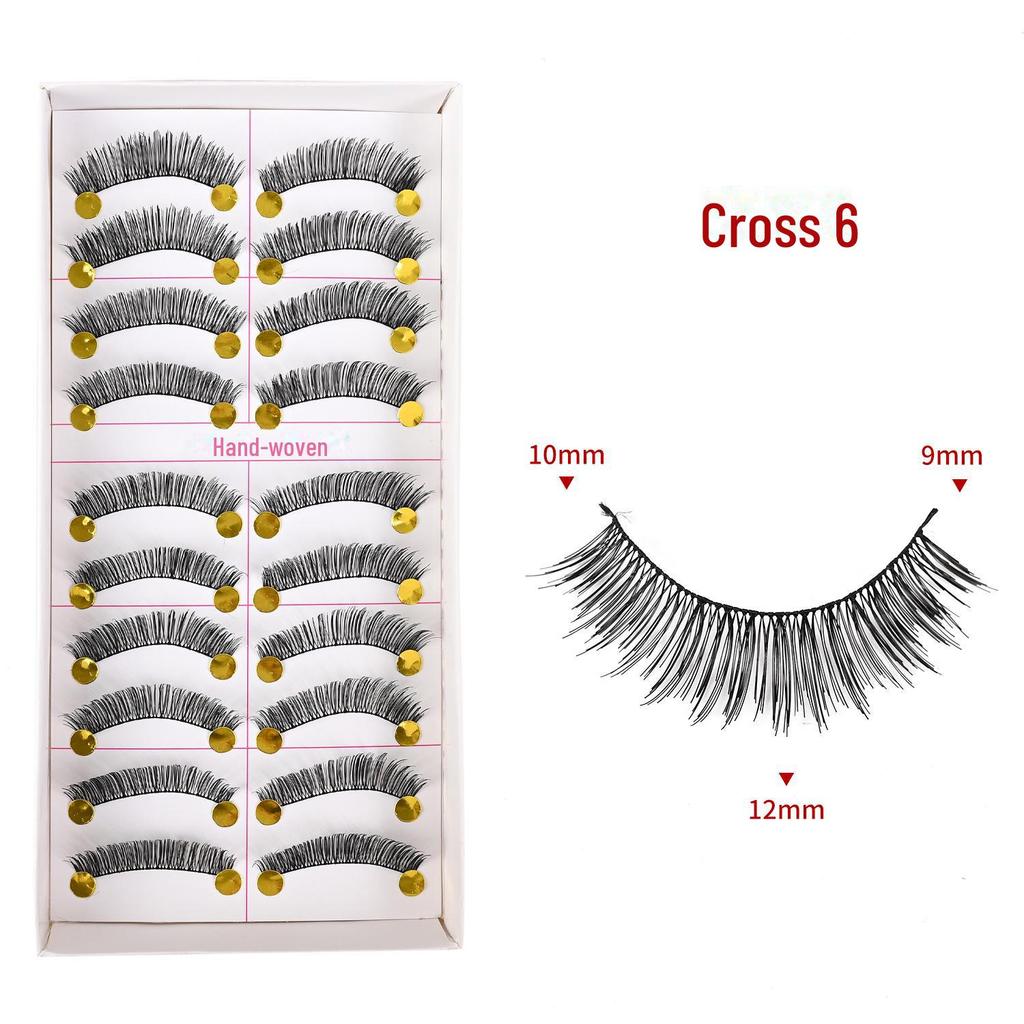 217 handgefertigte falsche Wimpern – 10 Paar im natürlichen Stil, gekreuzter Baumwollstiel für Bühnen-Make-up