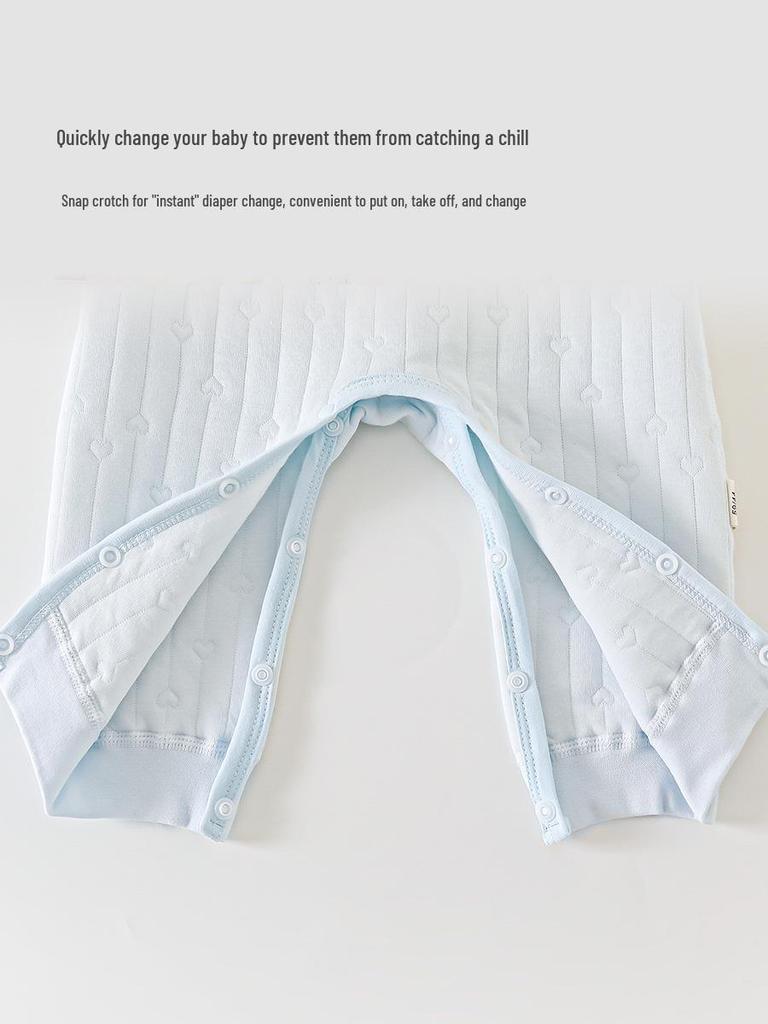 Newborn Quilted Three-Layer Pajama Set: High-Waist, Partial Opening Belly Protection Top & Pants for Autumn