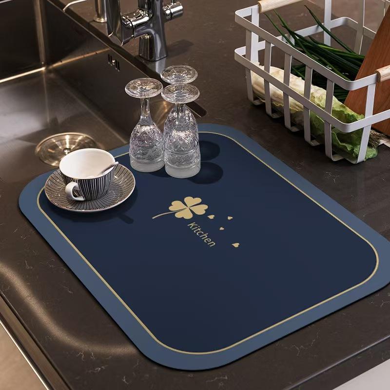 Tapetes Super Absorventes de Poliéster para Secar Louça para Bancada, 1 Peça de Diatomita Secagem Rápida Antiderrapante Jogo Americano para Café Bar, Tapete de Cozinha com Padrão Retrô