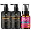 Keratin Shampoo and Conditioner Set, Shampoo & Conditioner & Hair Oil Set for Nourishing & Moisturizing for Dry Damaged Curly Straight or Color Treate