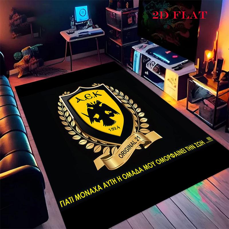 AEK Athen F.C Teppich für Wohnzimmer Schlafzimmer Zuhause Sofadekoration, Rutschfeste Bodenmatte für Kinder zum Spielen
