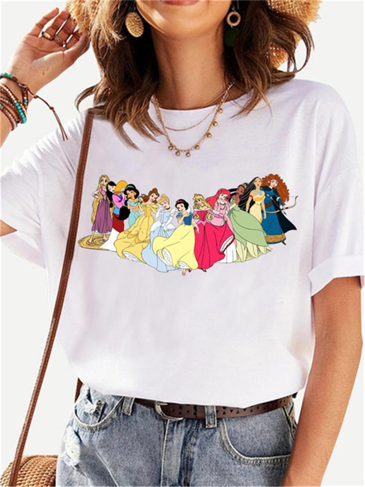 MINISO Disney Princess Female Clothes Snow White and The Seven Dwarfs Women's Trend Harajuku Short Sleeves Tshirt Women T-shirt