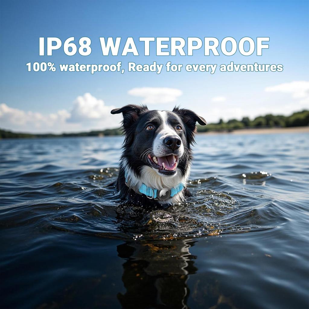 IP68 Waterproof AirTag Dog Collar – Heavy Duty Reflective Padded Design with Integrated AirTag Holder for Small, Medium & Large Dogs –