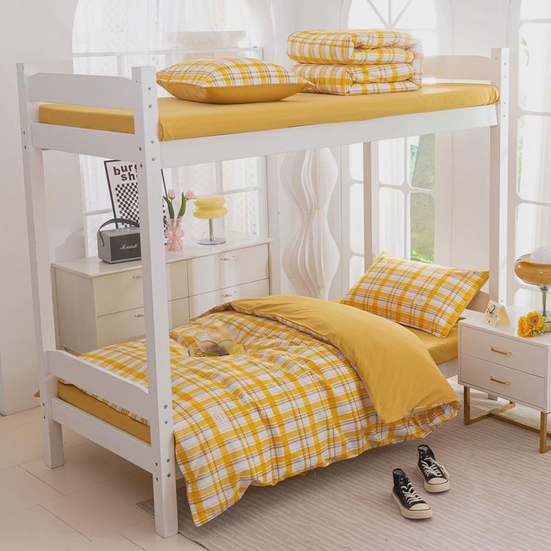 

Student Dormitory Three-Piece Set College Student Upper Lower Berth Bed Sheets Quilt Cover Four-Piece Set Full Bedding Quilt Bedding Single quilt cover 150*200cm Mango grid-JG