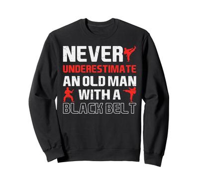 Old Man with Black Martial Taekwondo Trainer Belt, Karate, Arts, Enthusiast,