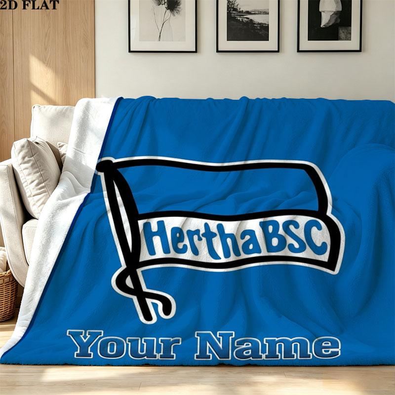 1PC Hertha BSC Custom Name Patterned Flannel Blanket Suitable For All Seasons for Home Decor Warmth and Comfort Gifts Holiday Present