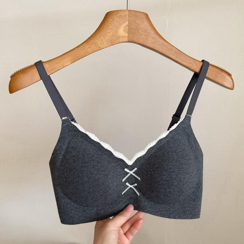 Womens Seamless Lace Cotton Bra V Neck Wireless Push Up Support Non-Slip Comfortable Underwear
