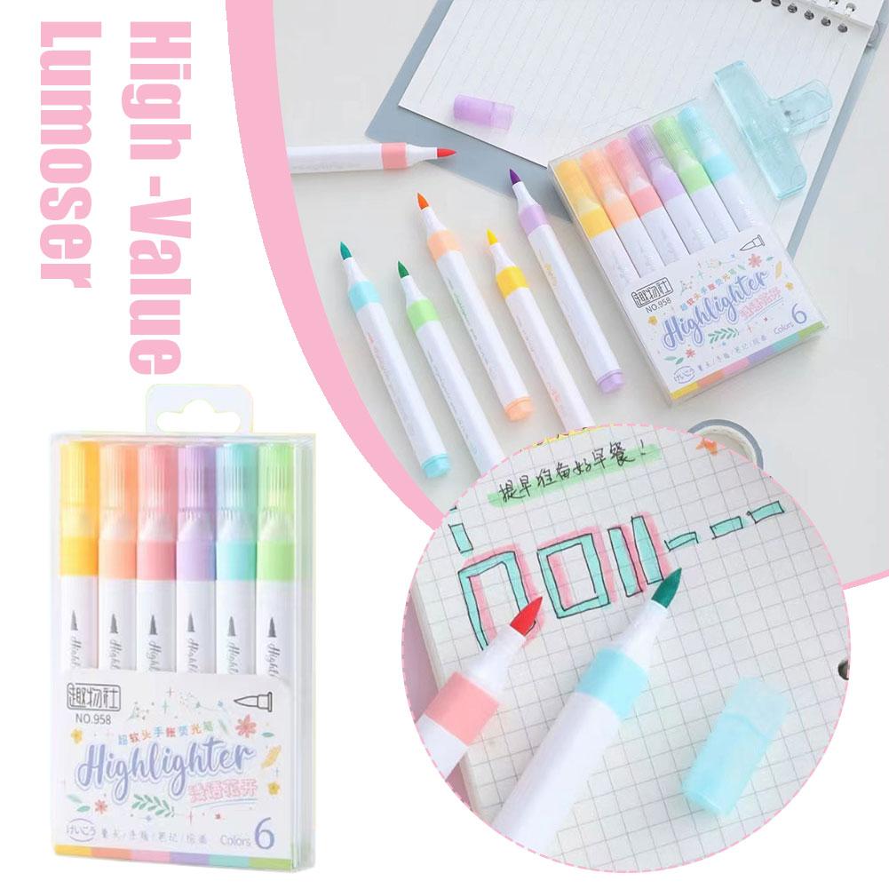 6 Kolorów/pudełko Wysokiej Jakości Kolorowy Pisak Rozświetlający Pisak do Rysowania Zaznaczania Szkolny Biurowy Artykuły Papiernicze dla Uczniów N8H5