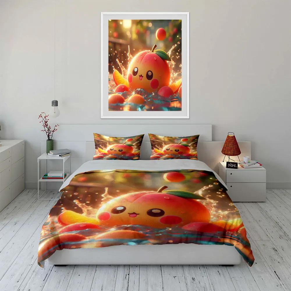 "Cartoon Peach Decor Set" Soft Comfortable Duvet Cover Bedding Set Included 1*Duvet Cover & 2*Pillowcases, gift