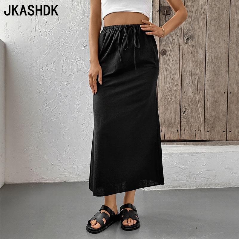 

JKASHDK Women s Solid Color Print Casual Summer Spring Skirts XL чорний