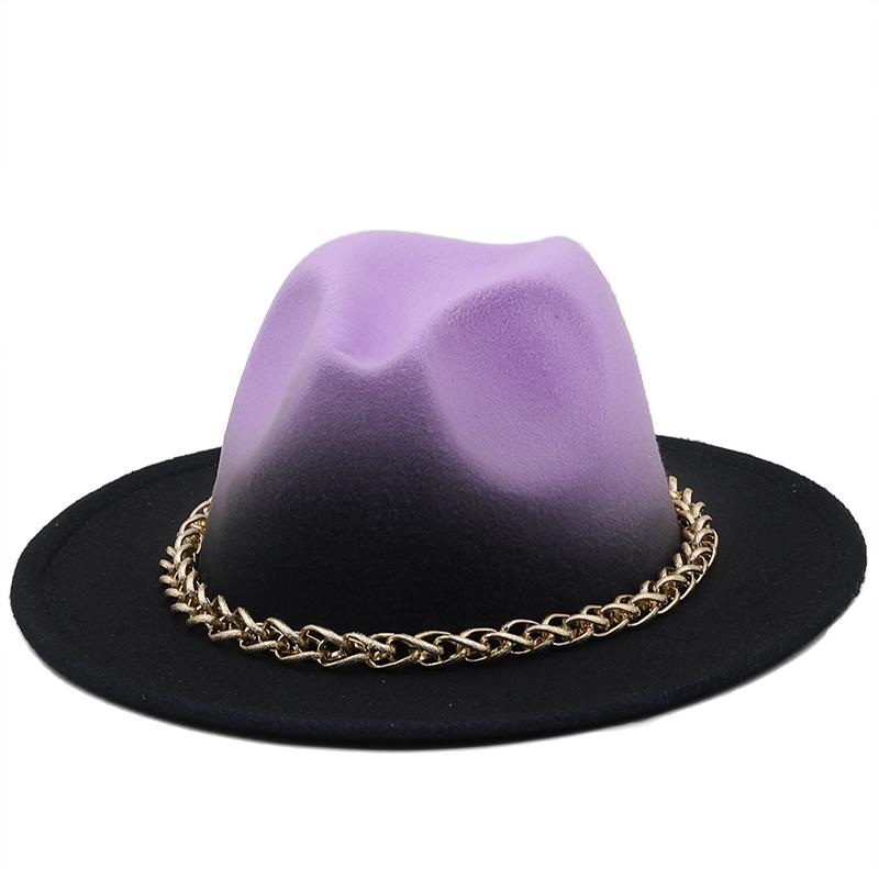Winter Autumn Imitation metal chain Woolen Women Men Ladies Fedoras Top Hat Jazz Caps European American Round Caps Bowler Hats