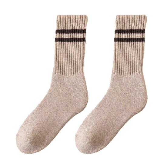 Damen Gestreifte Wollsocken Colorblock Verdickte Kniestrümpfe Warme Winter Frotteesocken für Sport Fitness Laufen Alltagskleidung