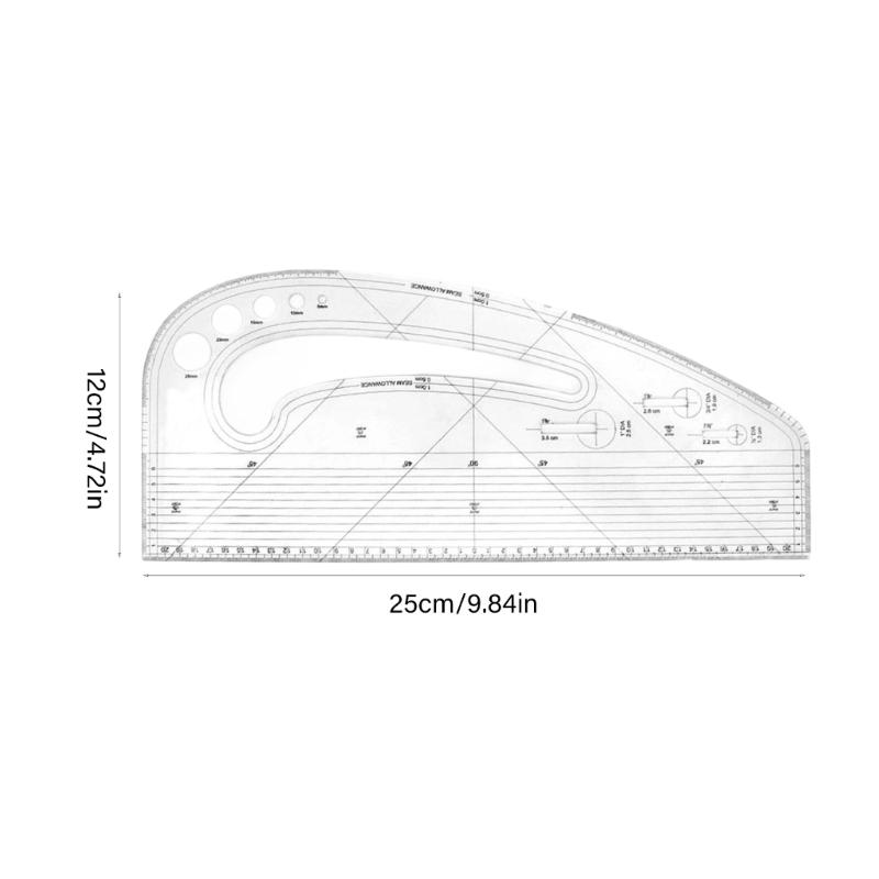 Riglă Acrilică Transparentă pentru Croitorie, Șablon de Cusut, Instrument cu 5 Decupaje Rotunde pentru Butoni și 3 Fante Ochet pentru Meșteșugărit