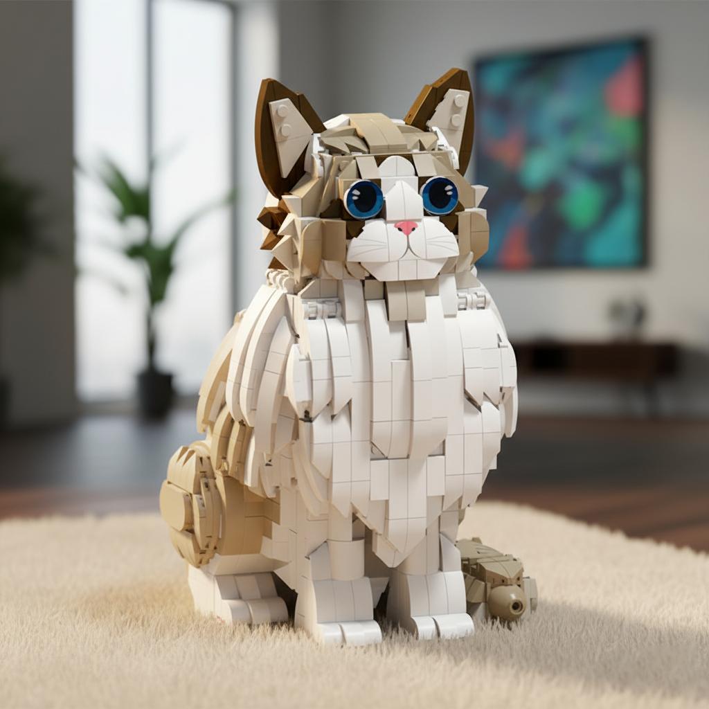 MOC Large Ragdoll Cat Building Blocks Animal Cat Pet Model Desktop Ornament Children's Assembly Toy Creative MOC Gift