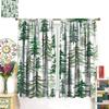 Green Forest Tree Curtain, Pine Coniferou Trees Forest Watercolor Design Room Darkening Door Window Rod Pocket Curtain for