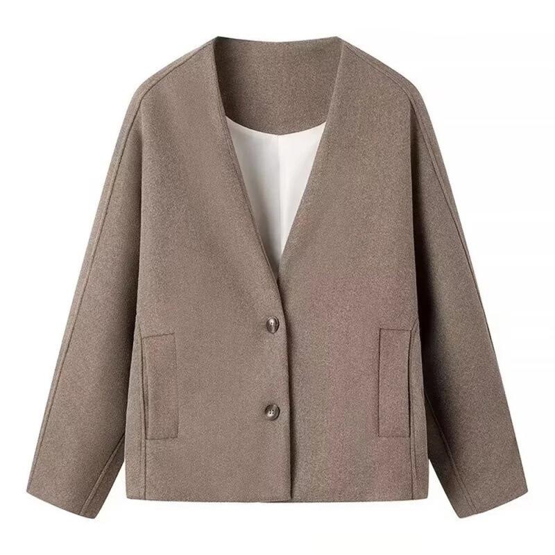 European and American Women s Loose Double-Breasted Long-Sleeve Pocket Jacket Coat Large верблюд