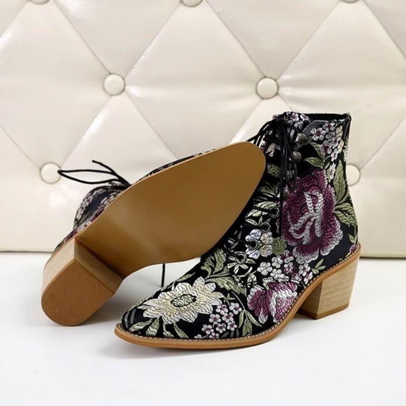 Fashion Thick Heel Lace-up Women's Botas Mujer Embroidered Size 35-43 Fashion Retro Short Boot Botas Femininas Botines Para Mujeres