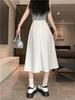 Chic Summer Pleated A-Line Skirt - Plus Size, Age-Reducing, Solid Color, Mid-Length