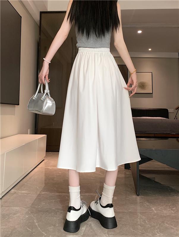 Chic Summer Pleated A-Line Skirt - Plus Size, Age-Reducing, Solid Color, Mid-Length