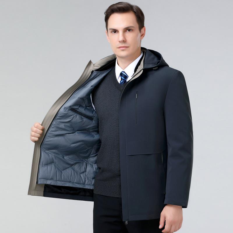 2024 Men's High-End Autumn Winter Hooded Down Jacket - Windproof, Warm, Casual Top for Middle-Aged