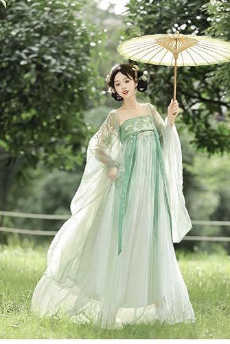 [Hosaku Co., Ltd.] Ancient Hanfu, Classical Beauty, Elegant Chinese Imperial Court Costume, Cosplay Set, Tang Dynasty Haori and Long Skirt Set (Green,