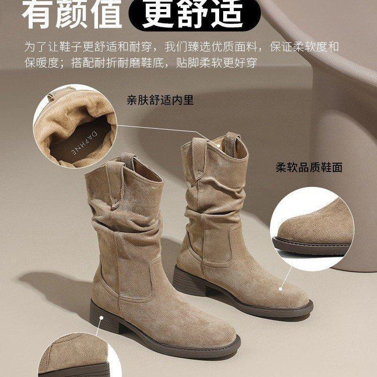 Amano Pile Boots Women's Summer 2025 New Merad Western Cowboy Boots Medium Boots Martin Boots Spring and Autumn