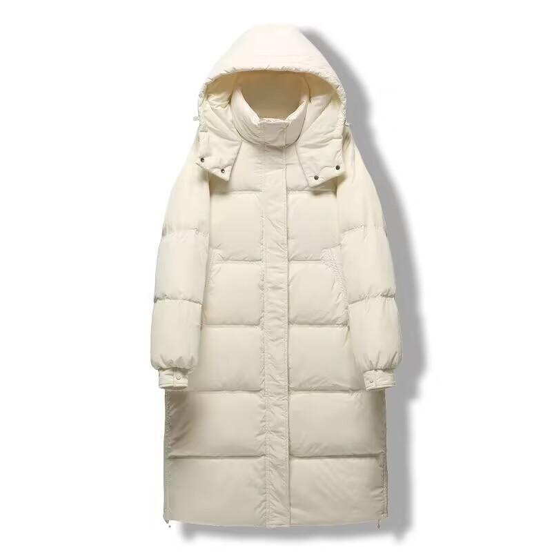 New down jacket women's knee length thickened removable hat quilt fashionable winter