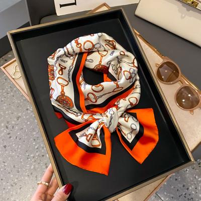 Luxus Design Langes Seidentuch Tasche Krawatte Damen Hals Dünne Schals Haarband Foulard Pferdedruck Damen Halstuch Band