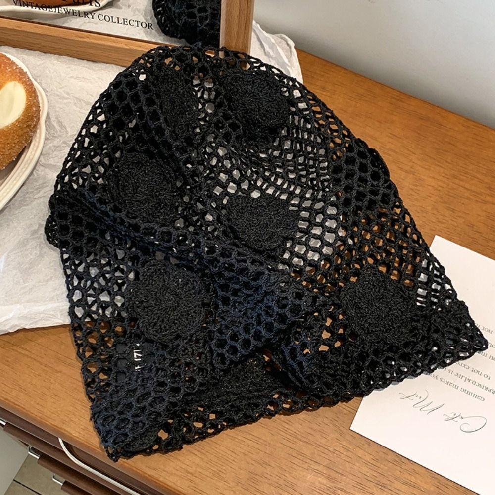 Cute Lace Beanies Hat Handmade Flower Knitted Hat Retro Weave Cap Apparel Accessories