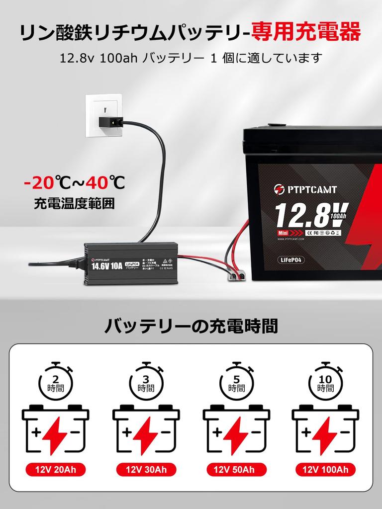 PTPTCAMT 14.6V 10A Ion Phosphate Charger, AC-DC Rapid Charging, LiFePO4