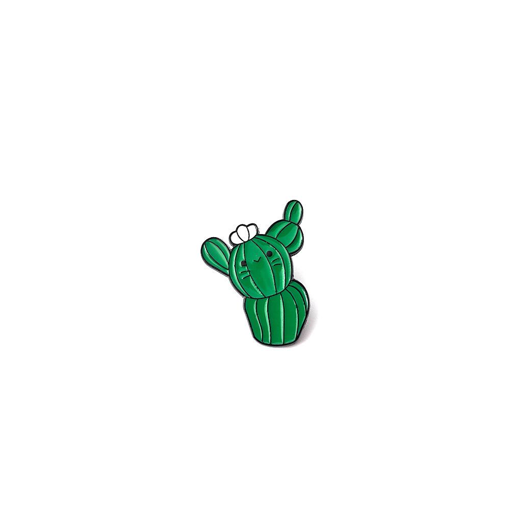 Cute Cat Cactus Brooch – Creative Cartoon Plant Badge for Clothing & Bags