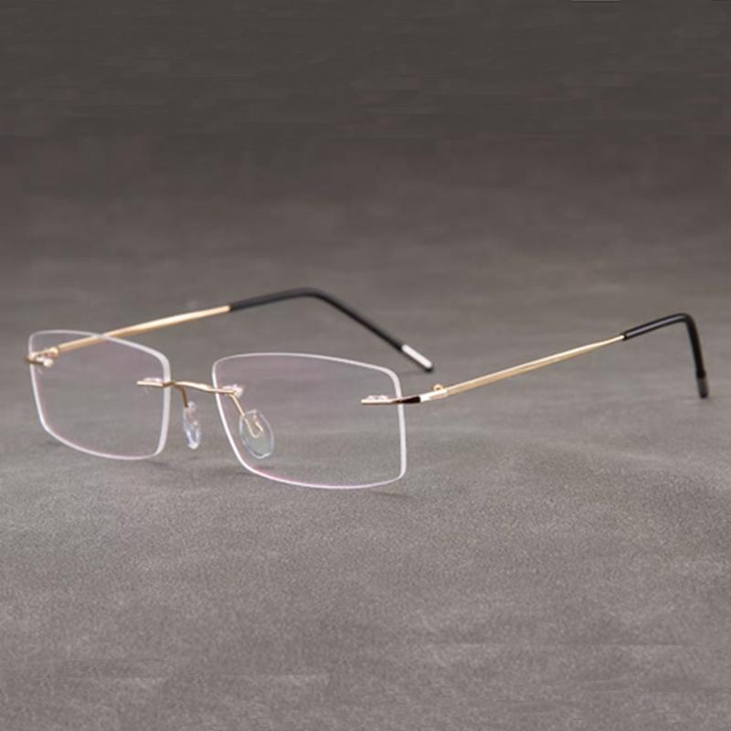 Unisex Metal Rimless Glasses Square Frame Business Reading Glasses Men Clear Glasses Anti Blue Light 1.5